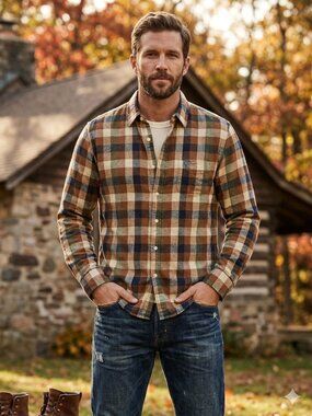 NWOT J.Crew Classic Fit Flannel Men's XL Brown Rust Plaid Button Down Shirt